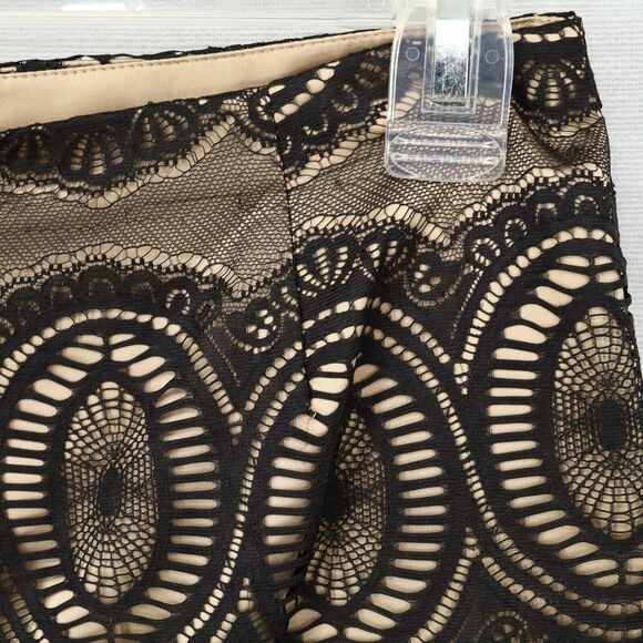 Cache Skirt Womens 6 Black Lace Beige Lining Pencil Short Back Zip Formal - Picture 7 of 10